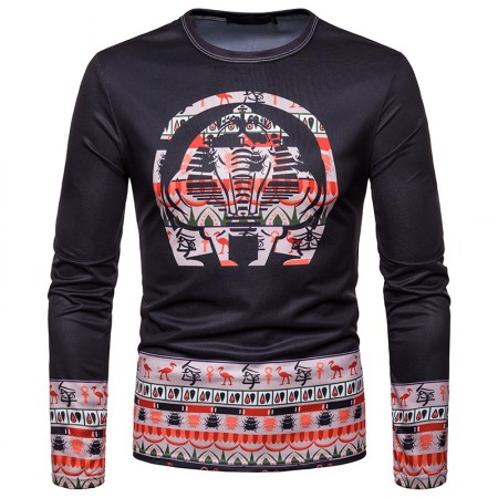 Men's 3D Cartoon Character Printing Long-Sleeved Round Neck T-Shirt