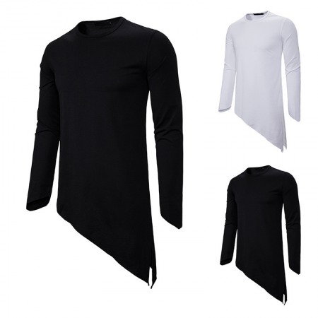 Men's Long-Sleeved T-Shirt Irregular Hem Pointed Long-Sleeved Casual T-Shirts