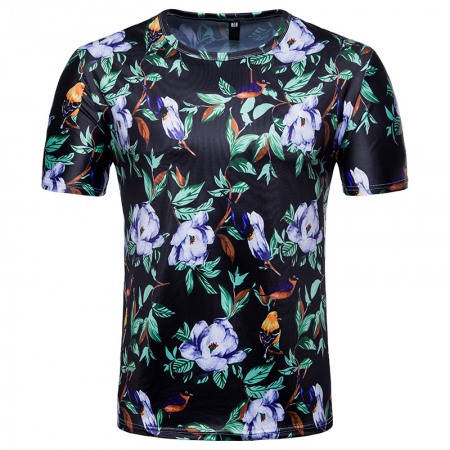 Men's 3D Printed Short-Sleeved T-Shirt Hawaiian Style Floral Printed Pattern Casual